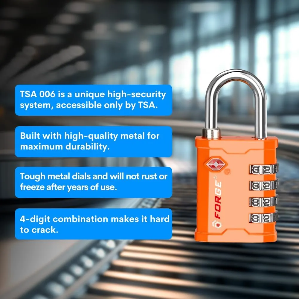 FORGE 4 Digit 17067 TSA Approved Tool Box and Case Lock, Combination Padlock for Travel, Orange 1 Lock