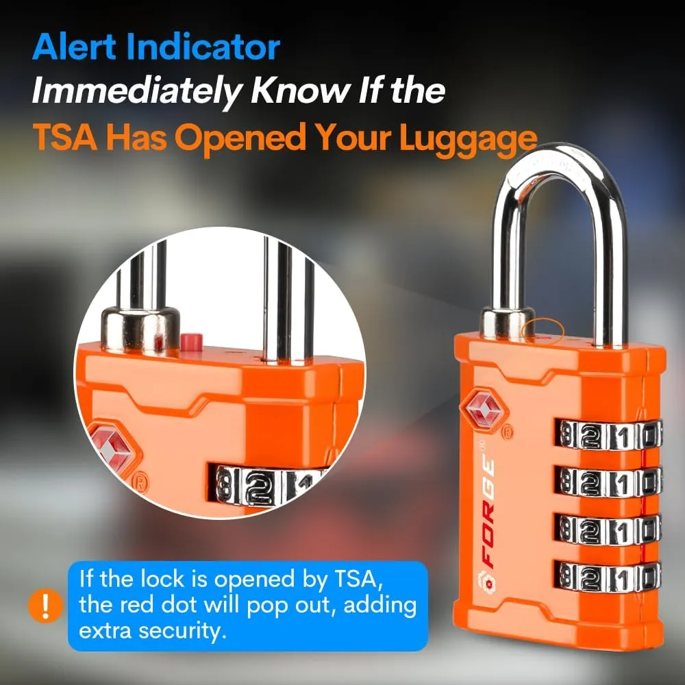 FORGE 4 Digit 17067 TSA Approved Tool Box and Case Lock, Combination Padlock for Travel, Orange 1 Lock