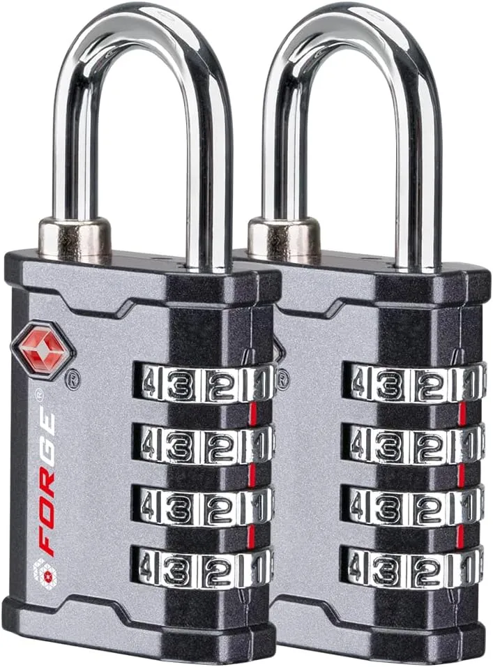 FORGE 4 Digit TSA Approved Combination Lock, Tool Box and Case Lock, Combination Padlock for Travel, Gym, Home, Office. Grey 2 Locks.