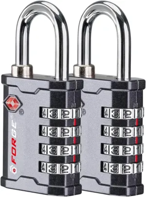 FORGE 4 Digit TSA Approved Combination Lock, Tool Box and Case Lock, Combination Padlock for Travel, Gym, Home, Office. Grey 2 Locks.