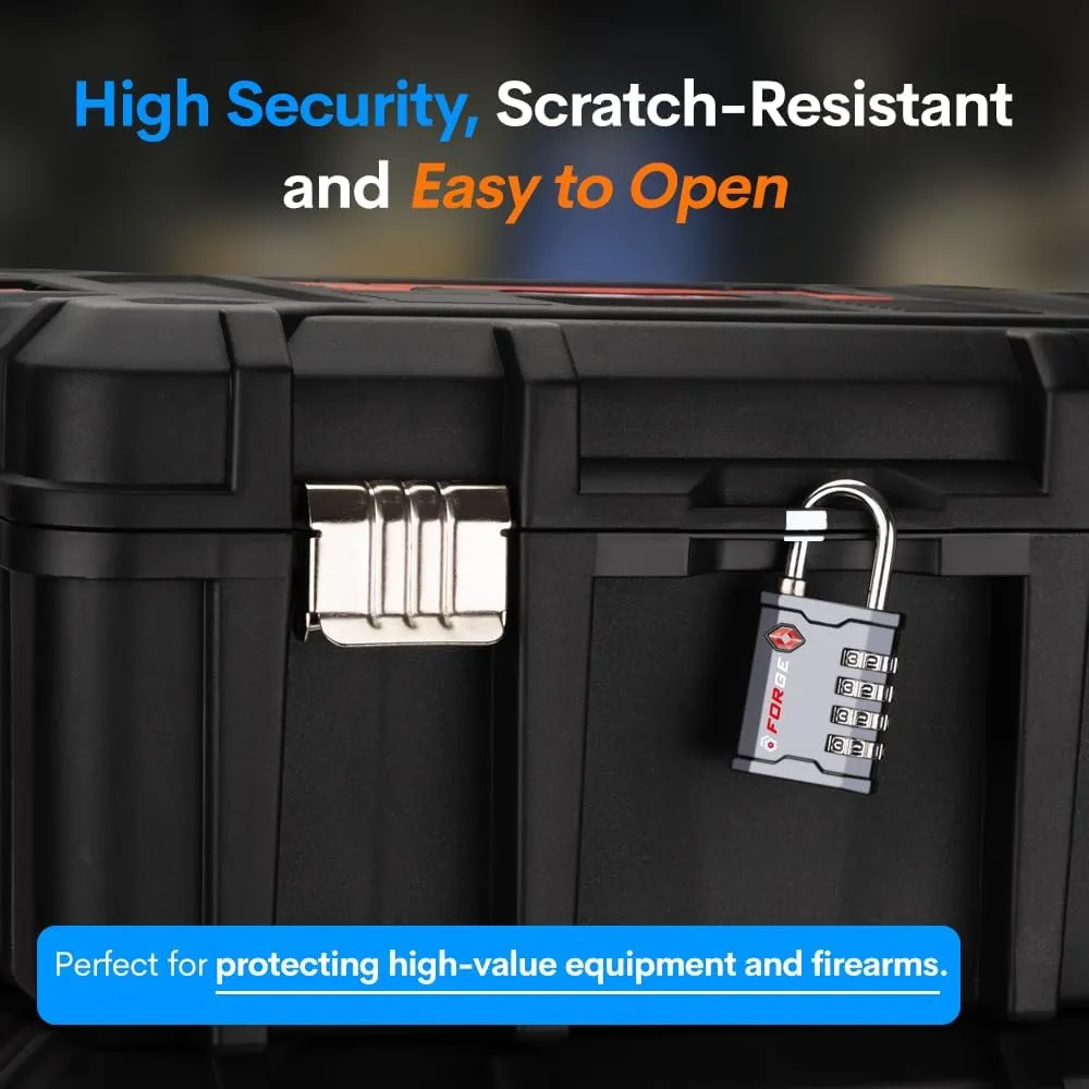 FORGE 4 Digit TSA Approved Combination Lock, Tool Box and Case Lock, Combination Padlock for Travel, Gym, Home, Office. Grey 2 Locks.