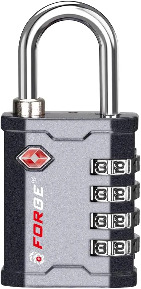 FORGE 4 Digit TSA Approved Combination Lock, Tool Box and Case Lock, Combination Padlock for Travel, Gym, Home, Office. Grey 2 Locks.
