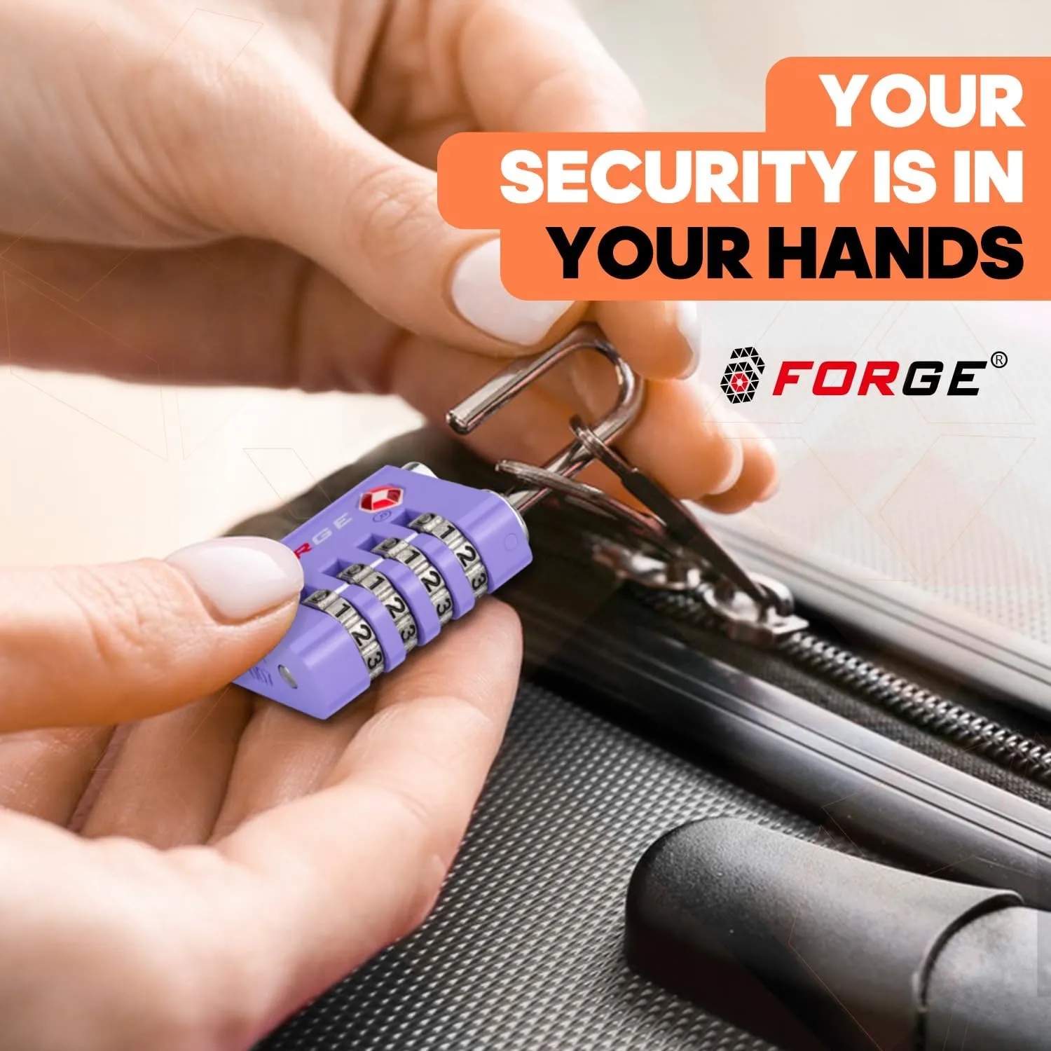 Forge Dual-Opening: Key or Combination Access Lock, TSA Approved Locks for Luggage, Pelican case, Travel, Gym, School, Stainless Steel Shackle. (Purple, 2 Pk)