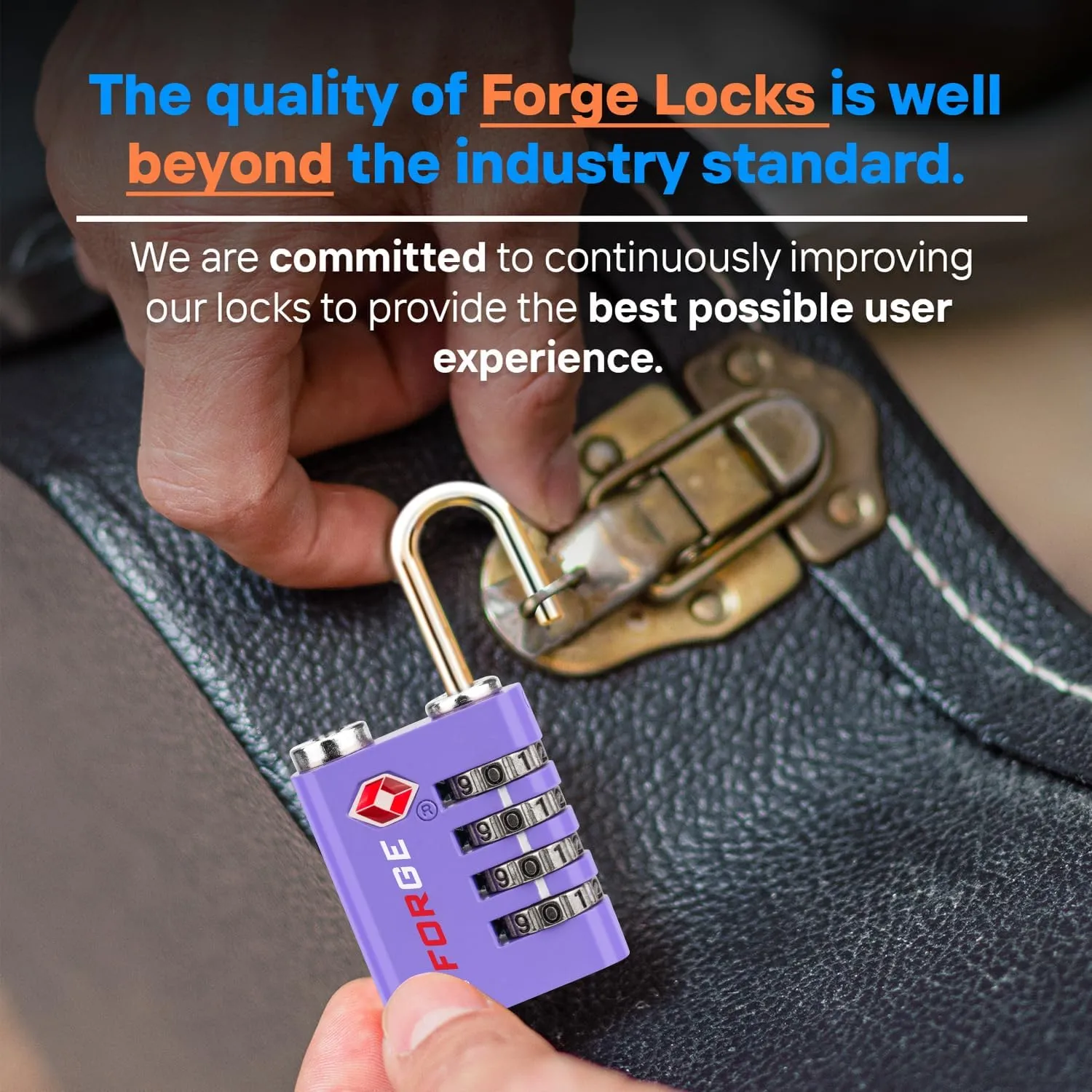 Forge Dual-Opening: Key or Combination Access Lock, TSA Approved Locks for Luggage, Pelican case, Travel, Gym, School, Stainless Steel Shackle. (Purple, 2 Pk)