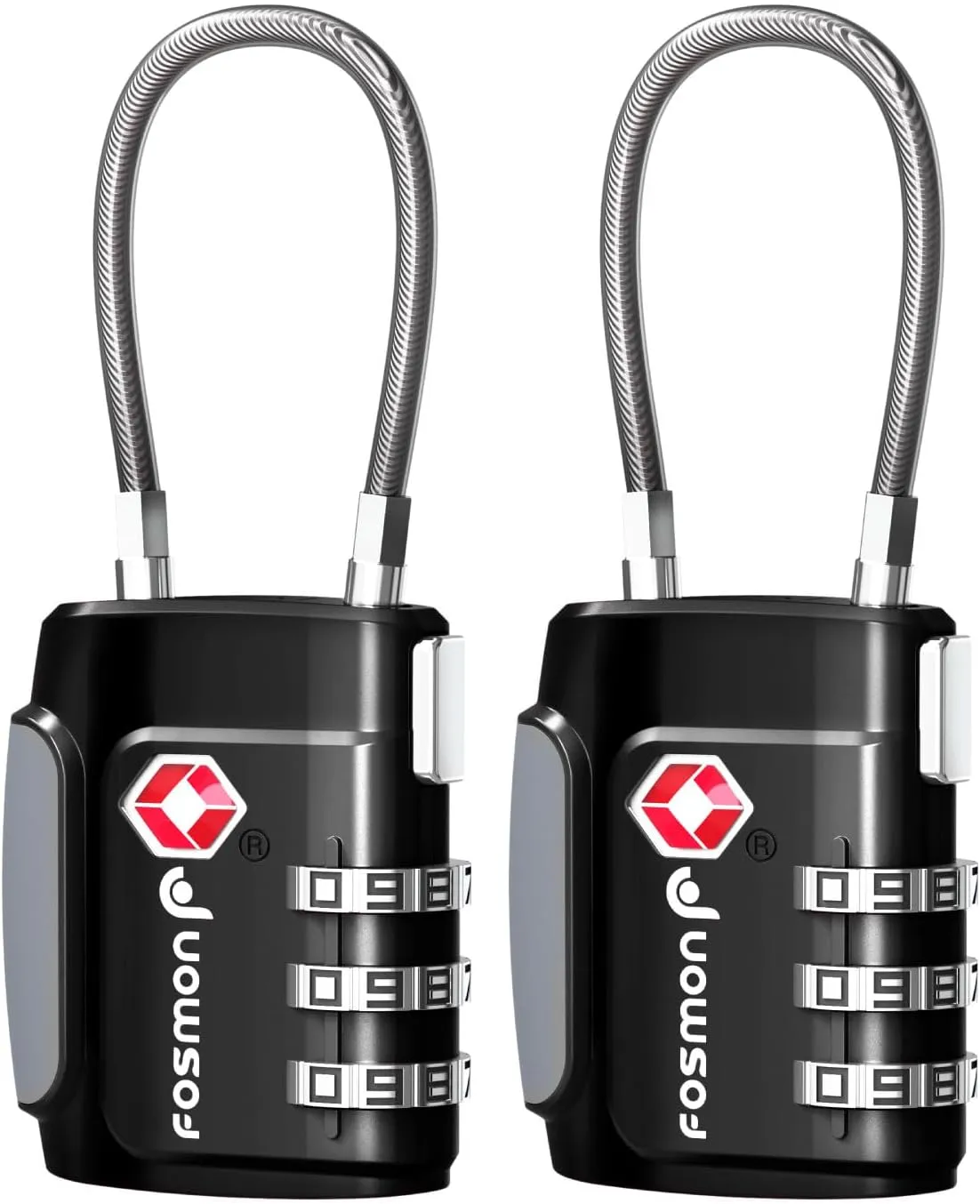 Fosmon TSA Approved Cable Locks for Luggage, Suitcase, Gun Case Lock with Push Release Button, 3 Digit Long Shackle Combination Wire Lock for Backpack