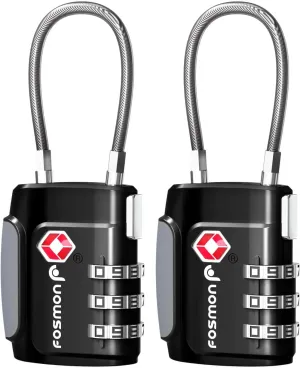 Fosmon TSA Approved Cable Locks for Luggage, Suitcase, Gun Case Lock with Push Release Button, 3 Digit Long Shackle Combination Wire Lock for Backpack
