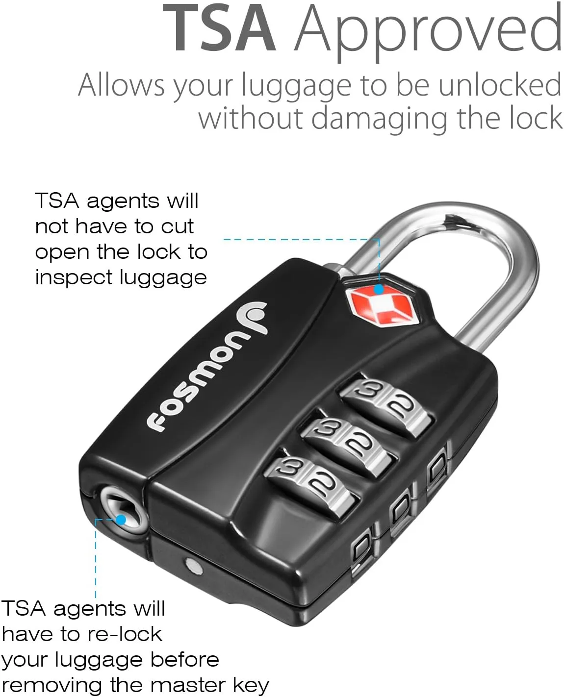 Fosmon TSA Approved Locks for Luggage. Suitcase Locks with Open Alert Indicator, 3 Digit Combination Padlock with Alloy Body for Travel, Backpack Zipper Anti Theft, Locker, Gym, Gun Case, Tent- 2 Pack