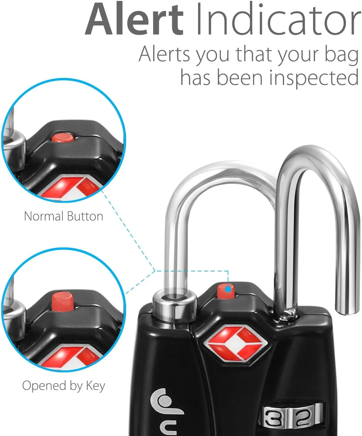 Fosmon TSA Approved Locks for Luggage. Suitcase Locks with Open Alert Indicator, 3 Digit Combination Padlock with Alloy Body for Travel, Backpack Zipper Anti Theft, Locker, Gym, Gun Case, Tent- 2 Pack