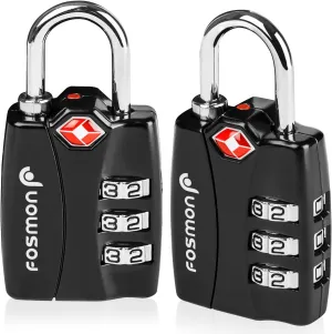 Fosmon TSA Approved Locks for Luggage. Suitcase Locks with Open Alert Indicator, 3 Digit Combination Padlock with Alloy Body for Travel, Backpack Zipper Anti Theft, Locker, Gym, Gun Case, Tent- 2 Pack