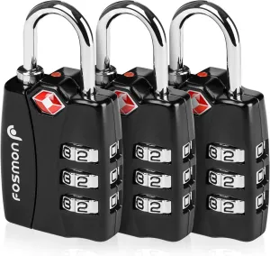 Fosmon TSA Approved Locks for Luggage. Suitcase Locks with Open Alert Indicator, 3 Digit Combination Padlock with Alloy Body for Travel, Backpack Zipper Anti Theft, Locker, Gym, Gun Case, Tent- 3 Pack