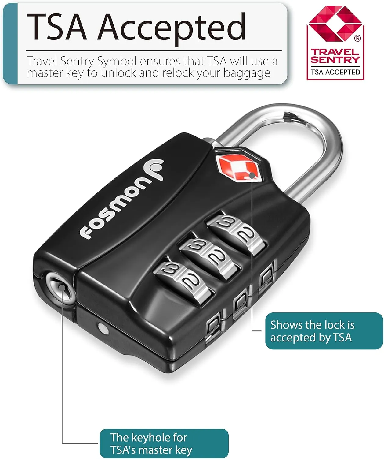 Fosmon TSA Approved Locks for Luggage. Suitcase Locks with Open Alert Indicator, 3 Digit Combination Padlock with Alloy Body for Travel, Backpack Zipper Anti Theft, Locker, Gym, Gun Case, Tent- 3 Pack