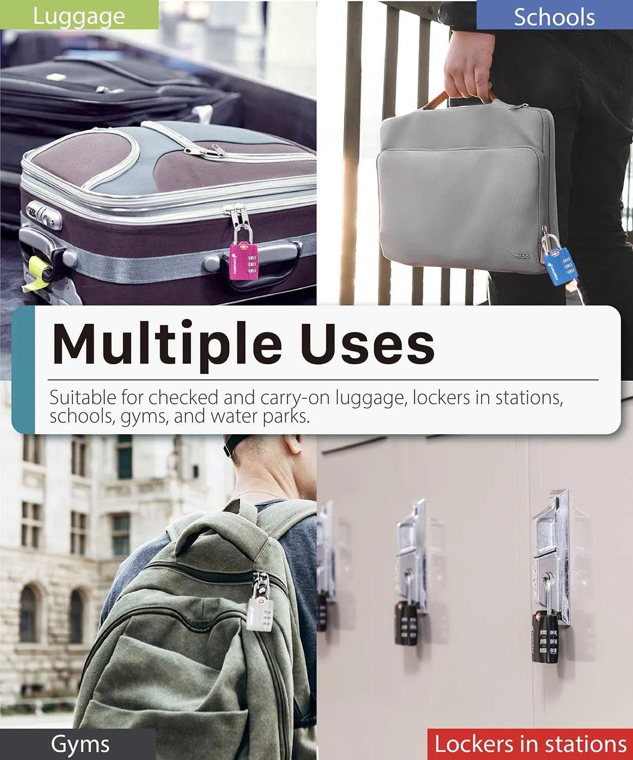 Fosmon TSA Approved Locks for Luggage. Suitcase Locks with Open Alert Indicator, 3 Digit Combination Padlock with Alloy Body for Travel, Backpack Zipper Anti Theft, Locker, Gym, Gun Case, Tent- 4 Pack