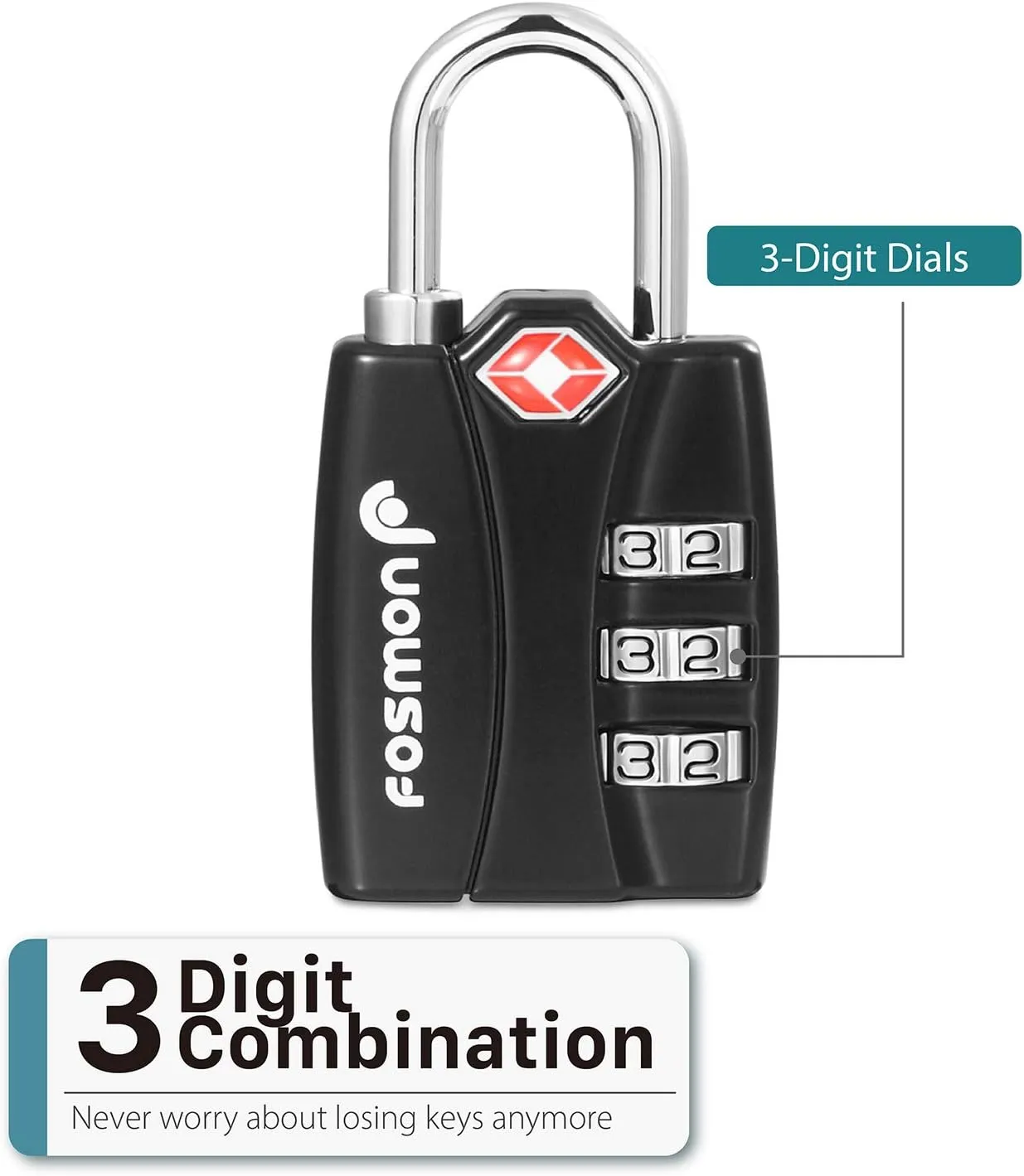 Fosmon TSA Approved Locks for Luggage. Suitcase Locks with Open Alert Indicator, 3 Digit Combination Padlock with Alloy Body for Travel, Backpack Zipper Anti Theft, Locker, Gym, Gun Case, Tent- 4 Pack