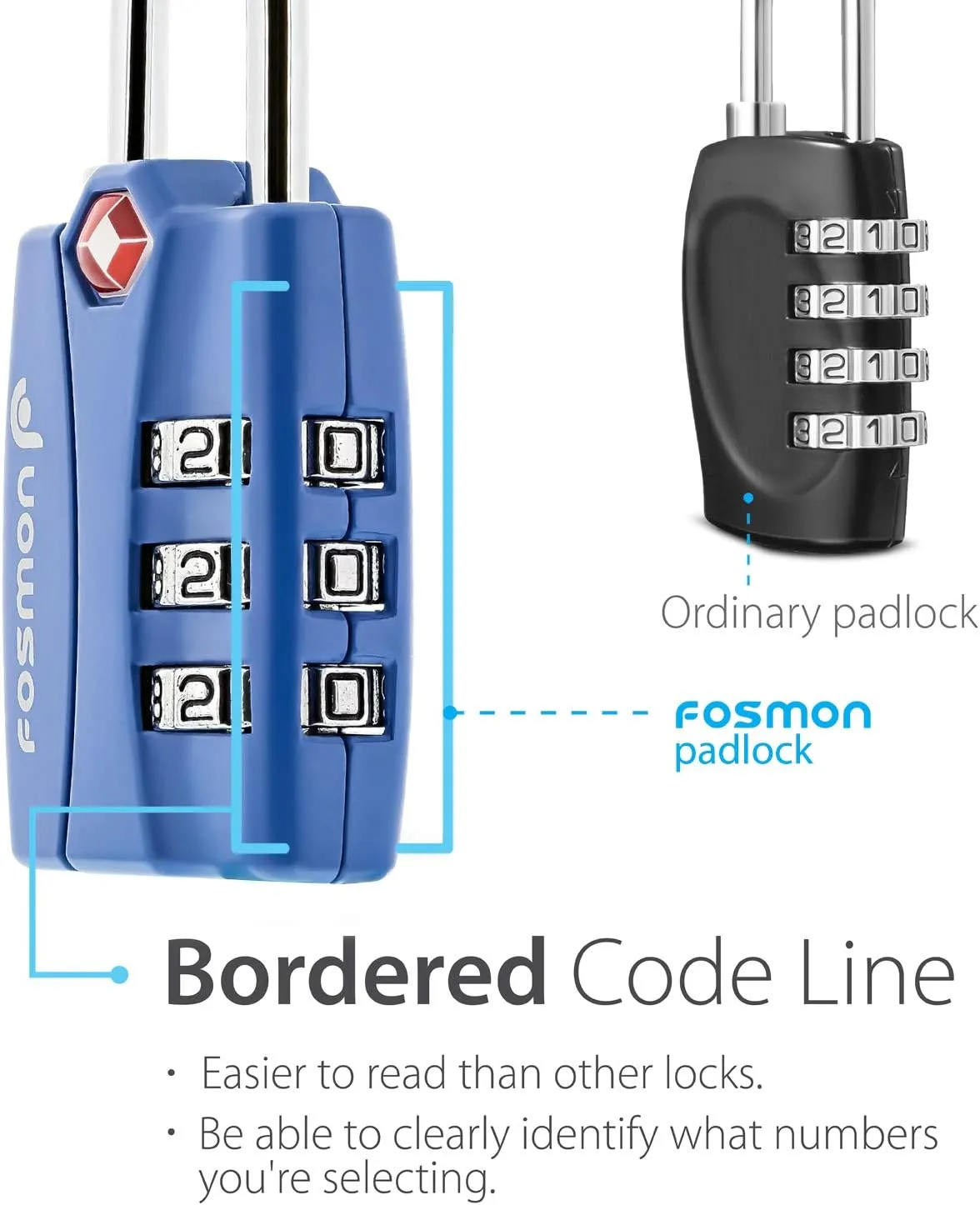 Fosmon TSA Approved Locks for Luggage. Suitcase Locks with Open Alert Indicator, 3 Digit Combination Padlock with Alloy Body for Travel, Backpack Zipper Anti Theft, Locker, Gym, Gun Case, Tent- 4 Pack
