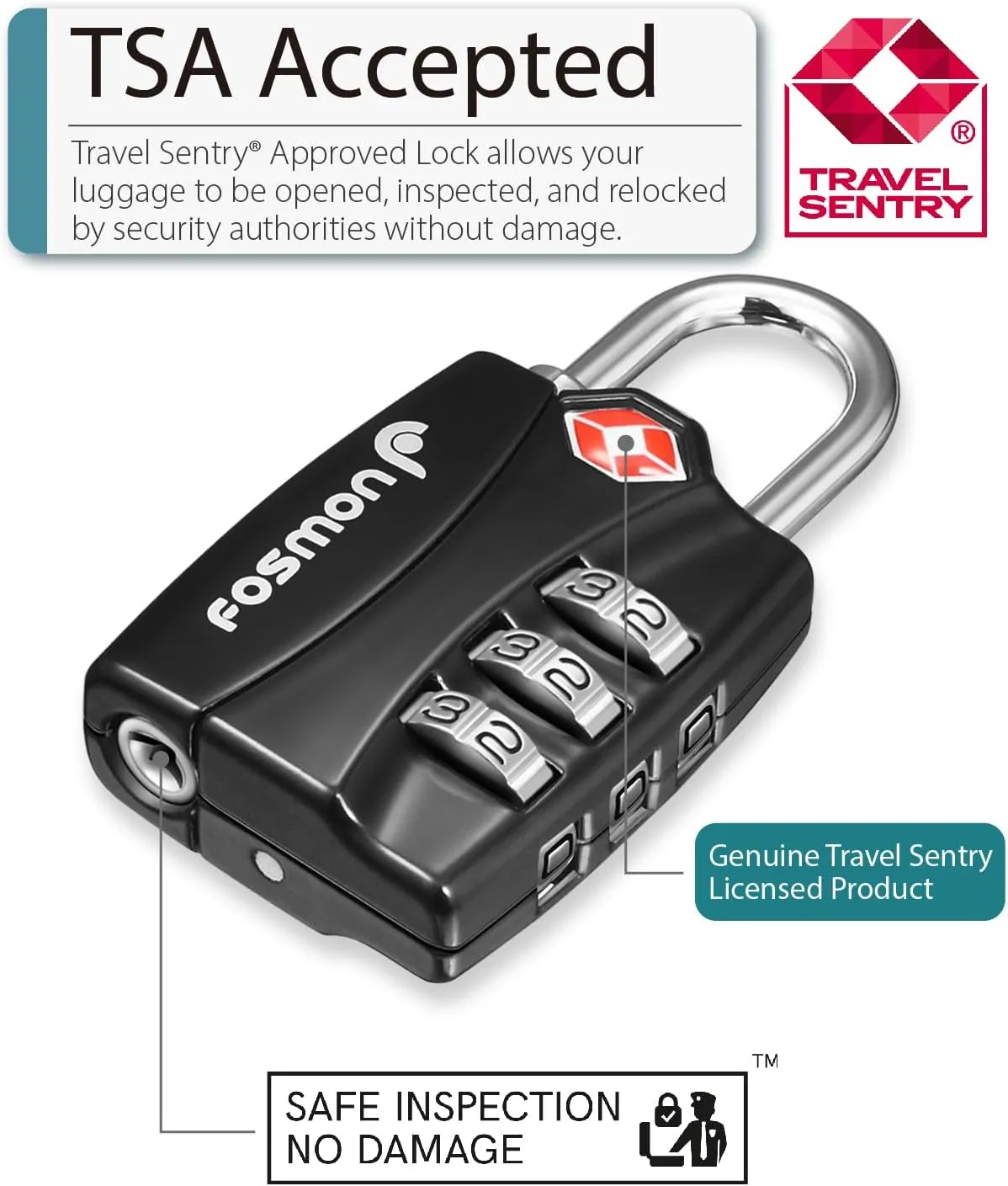 Fosmon TSA Approved Locks for Luggage. Suitcase Locks with Open Alert Indicator, 3 Digit Combination Padlock with Alloy Body for Travel, Backpack Zipper Anti Theft, Locker, Gym, Gun Case, Tent- 4 Pack