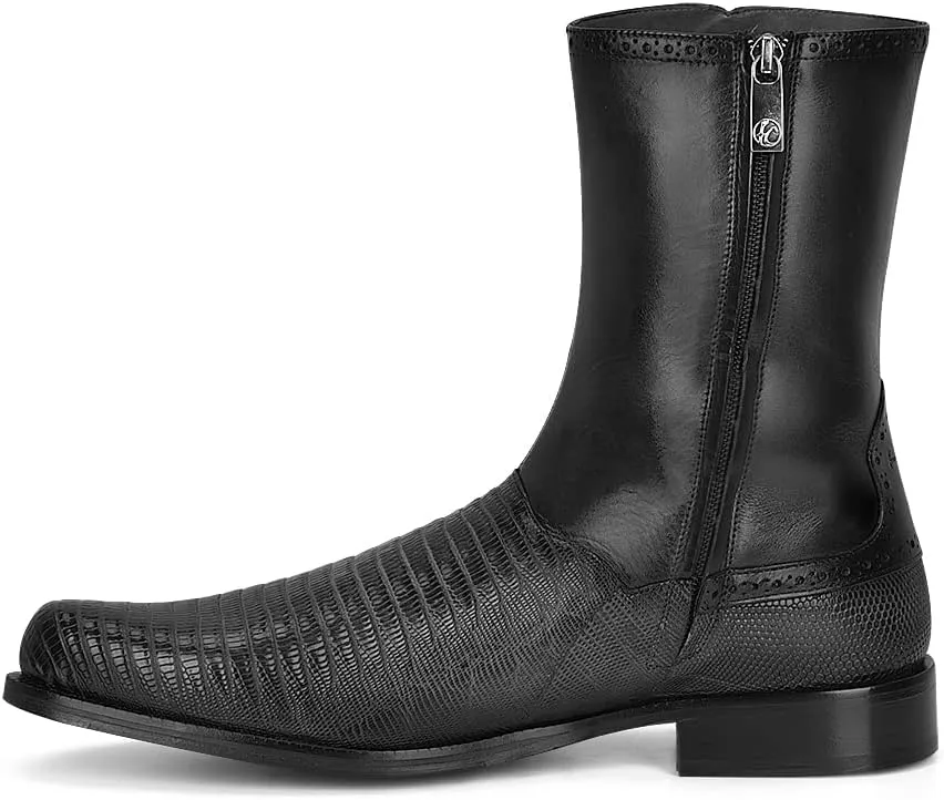 Franco Cuadra Men's Dress Boots in Genuine Lizard Leather Black