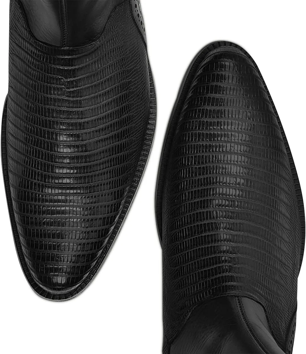 Franco Cuadra Men's Dress Boots in Genuine Lizard Leather Black