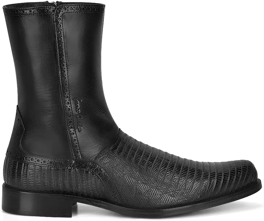 Franco Cuadra Men's Dress Boots in Genuine Lizard Leather Black