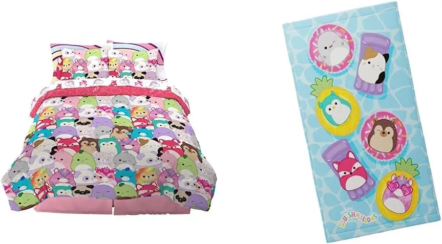 Franco Squishmallows Bedding Super Soft Comforter, Sheet Set and Beach Towel Bundle (7 Pieces)