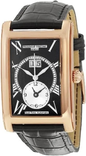 Frederique Constant Automatic Black Dial Black Leather Strap Menas Watch FC-325BS4C24