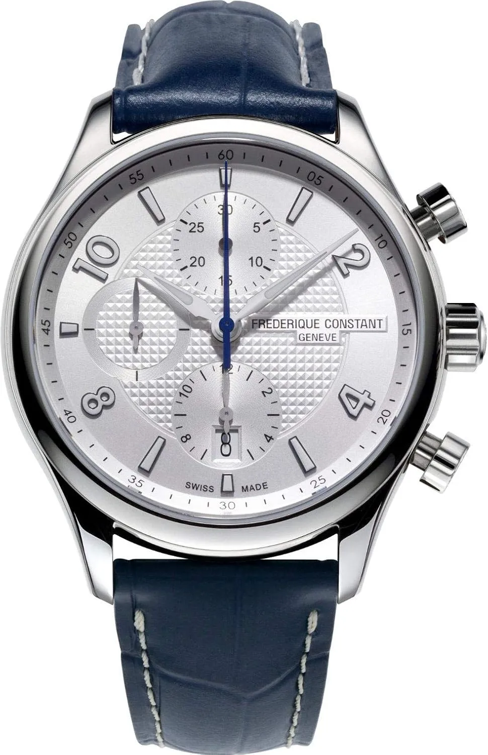 Frederique Constant Runabout RHS Chronograph Automatic Stainless Steel Blue Leather Band Silver Dial Mens Watch FC-392RMS5B6