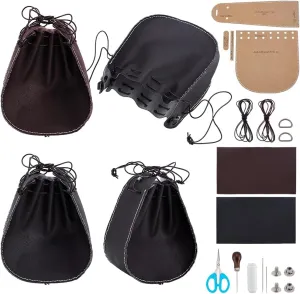 FREEBLOSS 2set Leather Bag Making Kit DIY Leather Bag Kit with Instruction Leather Purse Making Kit with Bag Templete Set Leather Drawstring Pouch Kit DIY Medium Leather Drawstrings Bucket Pouch