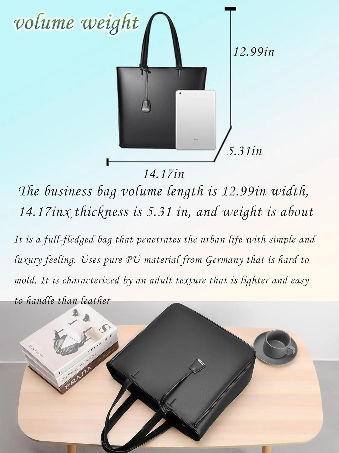 FSD.WG Men's Tote Bag,Business Bag, Leather Briefcase,Elegant Leather,Large Capacity,Black