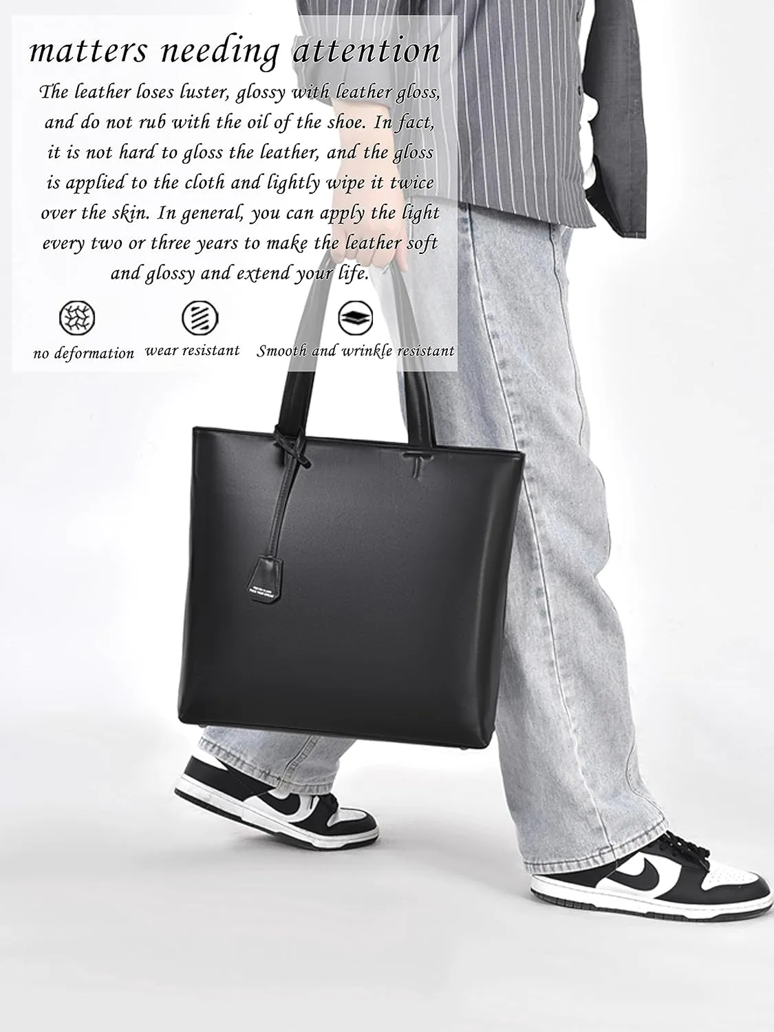 FSD.WG Men's Tote Bag,Business Bag, Leather Briefcase,Elegant Leather,Large Capacity,Black