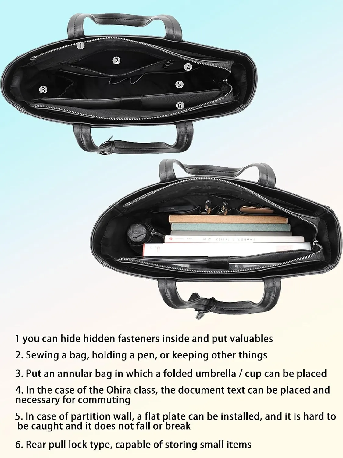 FSD.WG Men's Tote Bag,Business Bag, Leather Briefcase,Elegant Leather,Large Capacity,Black