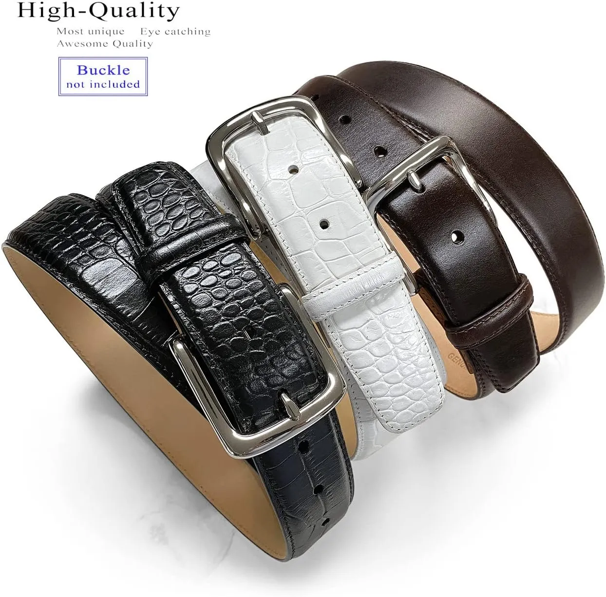 Full-Grain Cowhide Genuine Leather Dress Belt Strap with Snaps,1-3/8"(35mm) &1-1/2"(38mm) Wide