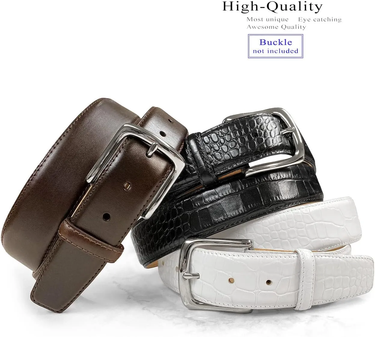 Full-Grain Cowhide Genuine Leather Dress Belt Strap with Snaps,1-3/8"(35mm) &1-1/2"(38mm) Wide