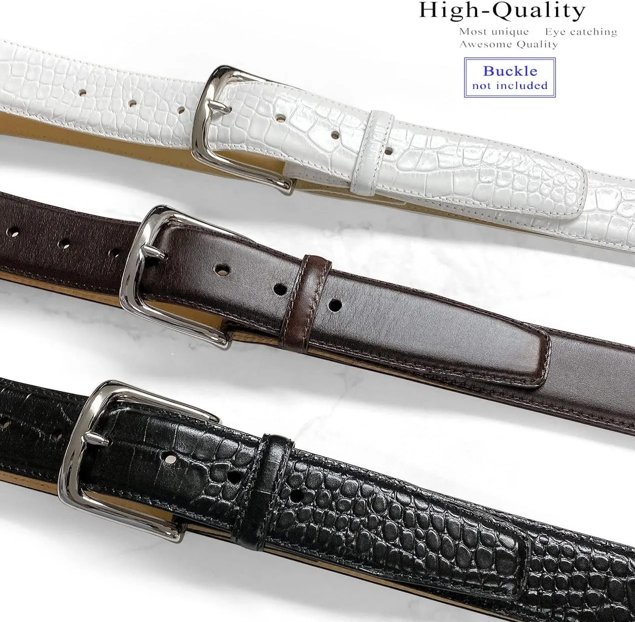 Full-Grain Cowhide Genuine Leather Dress Belt Strap with Snaps,1-3/8"(35mm) &1-1/2"(38mm) Wide