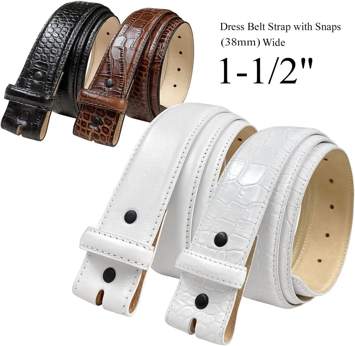 Full-Grain Cowhide Genuine Leather Dress Belt Strap with Snaps,1-3/8"(35mm) &1-1/2"(38mm) Wide