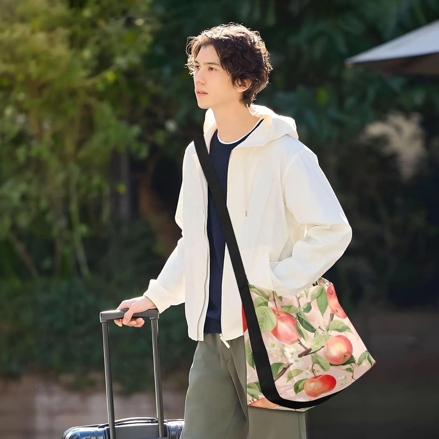 GAIGEO Watercolor Pansies and Flowers Leather Crossbody Bag, Crossbody Bag Leather Wide Strap, Leather Sling Bag Men