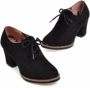 Generic Women’s Block Heel Pumps Comfort Oxfords Shoes Suede Lace up Dress Shoes Chunky Mid Heels Ankle Boots