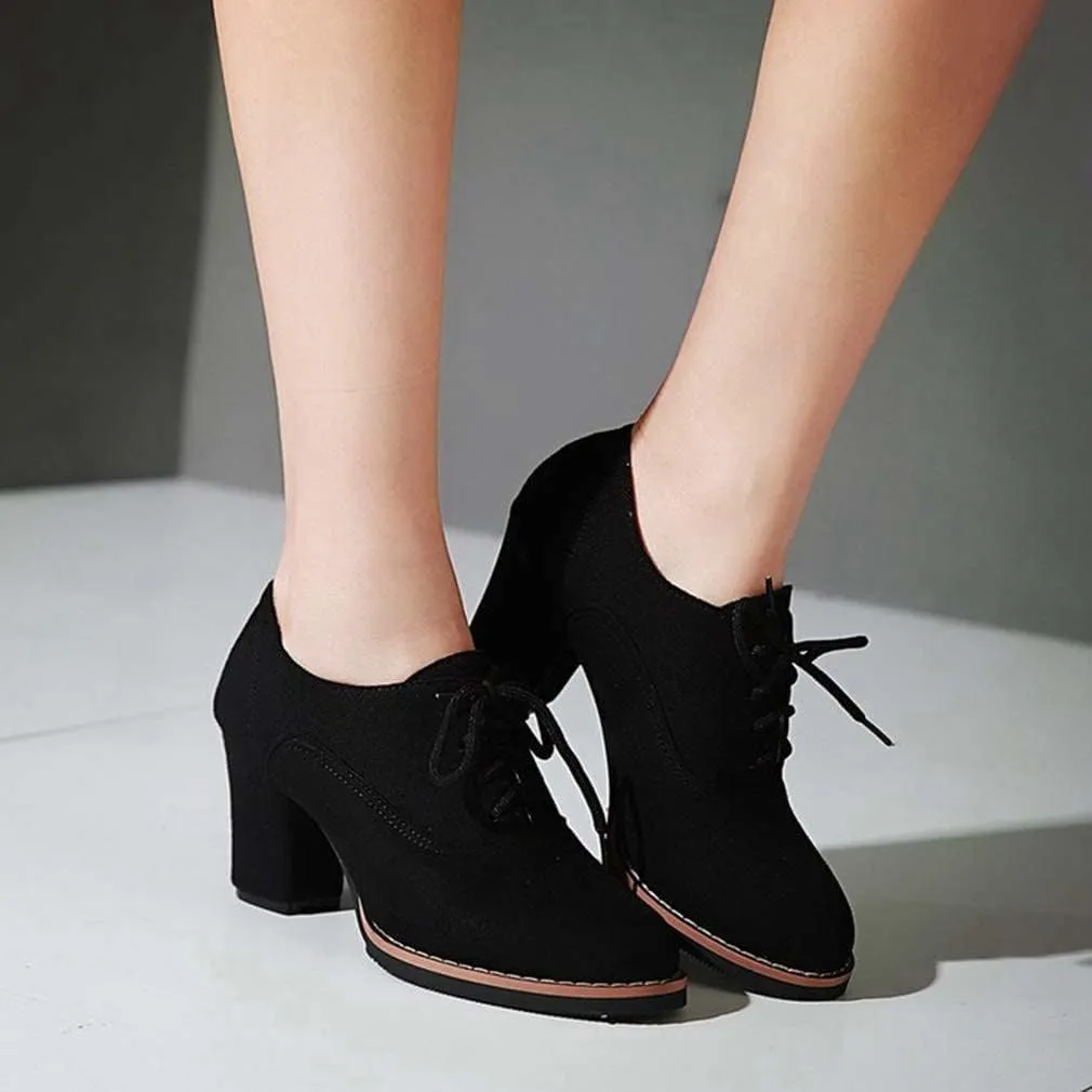 Generic Women’s Block Heel Pumps Comfort Oxfords Shoes Suede Lace up Dress Shoes Chunky Mid Heels Ankle Boots