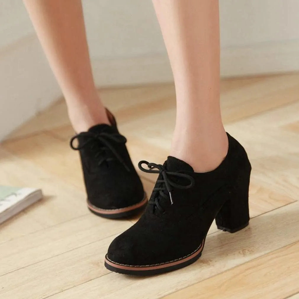 Generic Women’s Block Heel Pumps Comfort Oxfords Shoes Suede Lace up Dress Shoes Chunky Mid Heels Ankle Boots