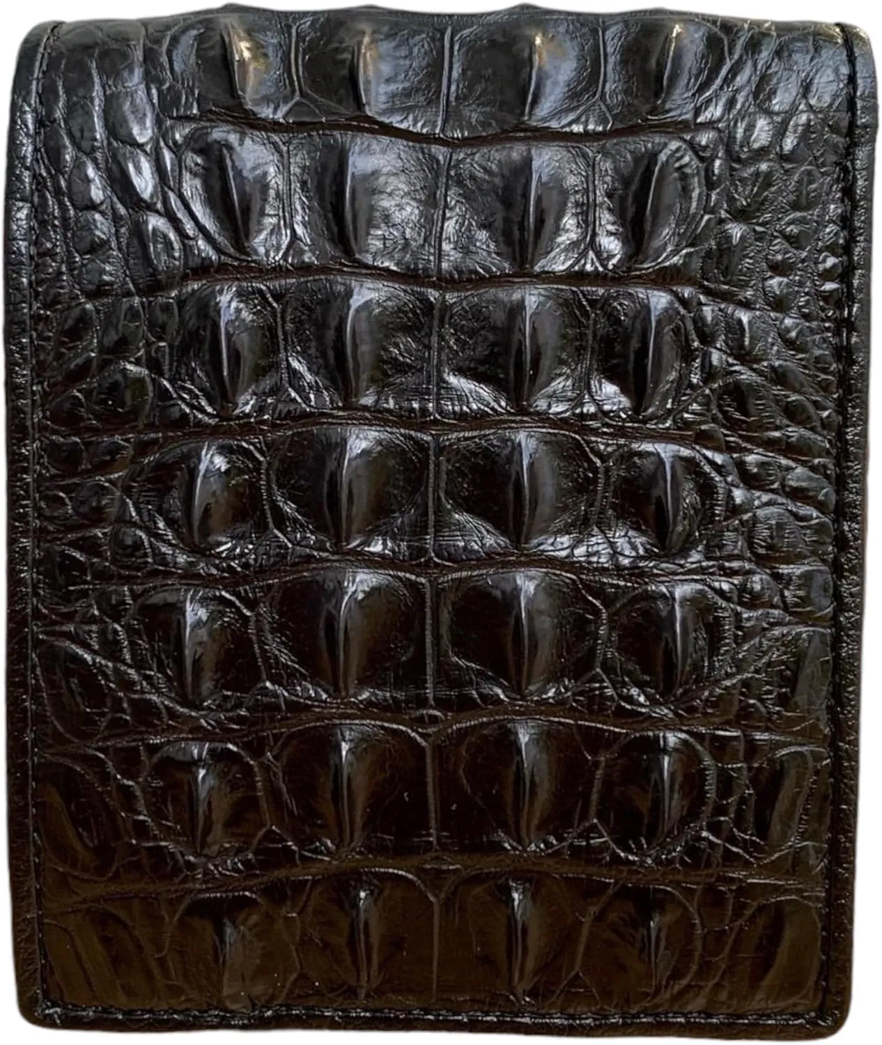 Genuine Alligator Bifold Wallet For Men, Real Crocodile Wallets Men (Black One Side Alligator Hornback Skin)
