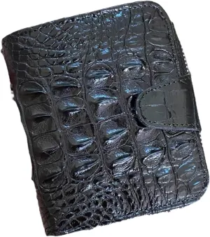 Genuine Alligator Leather Minimalist Wallets Credit Card Holder for women's (Black Hornback)