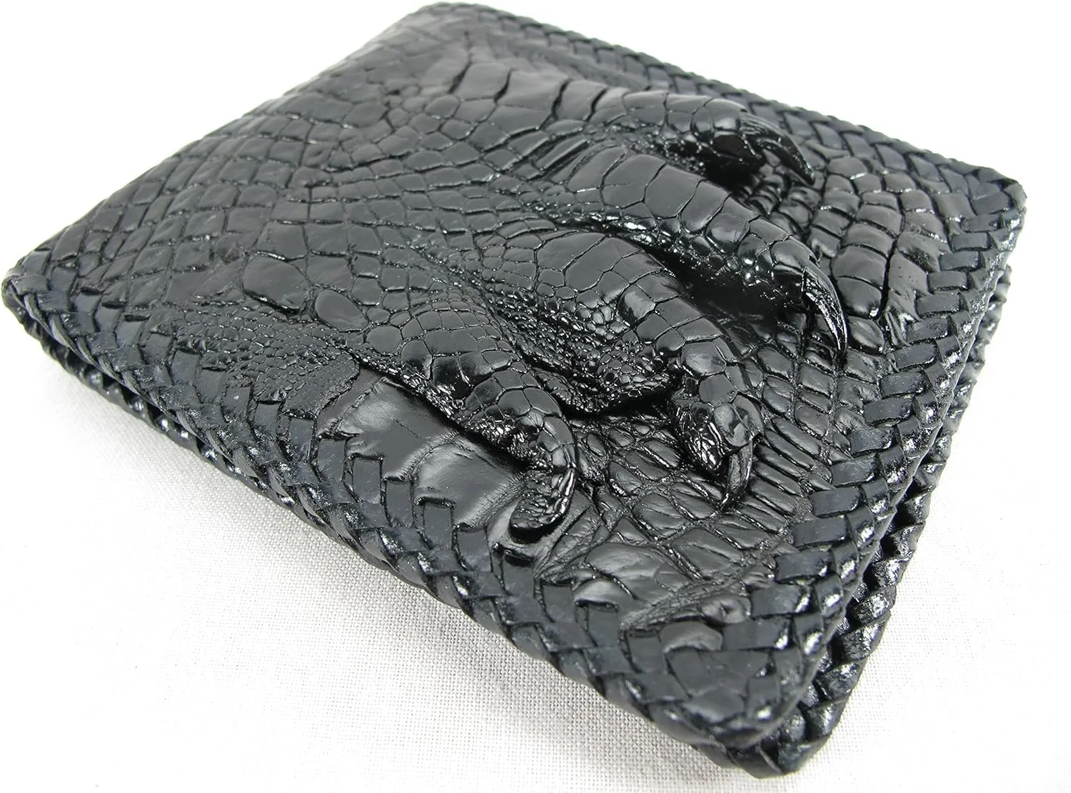 Genuine Crocodile Alligator Foot Claw Skin Leather Handmade Wallet (Black)