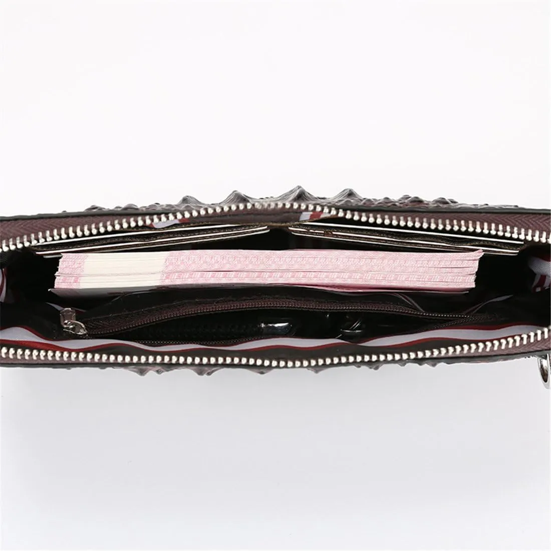 Genuine Leather Alligator Print Zipper Closure Clutch Handbag for Men