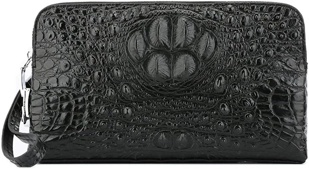 Genuine Leather Alligator Print Zipper Closure Clutch Handbag for Men