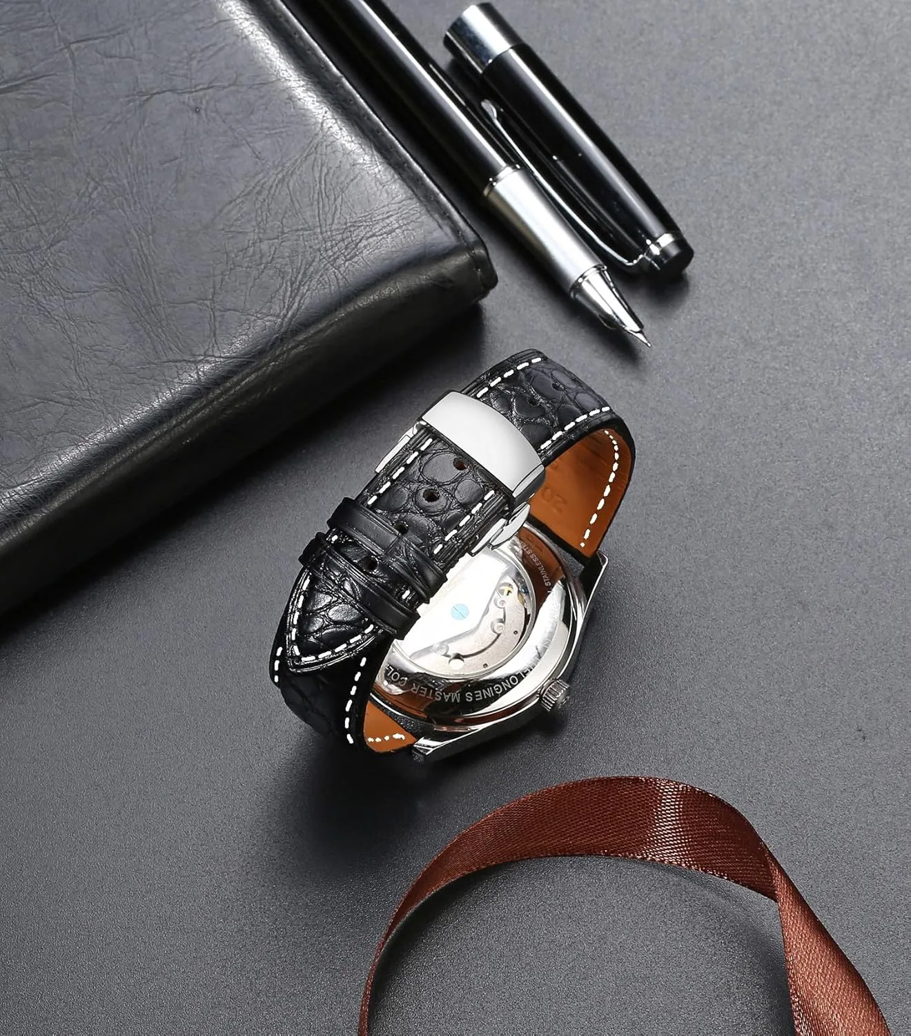 Genuine Leather Band Alligator and Cowhide Replacement Deployment Buckle Watch strap18mm to 24mm Crocodile Leather Strap for Men's and Women's