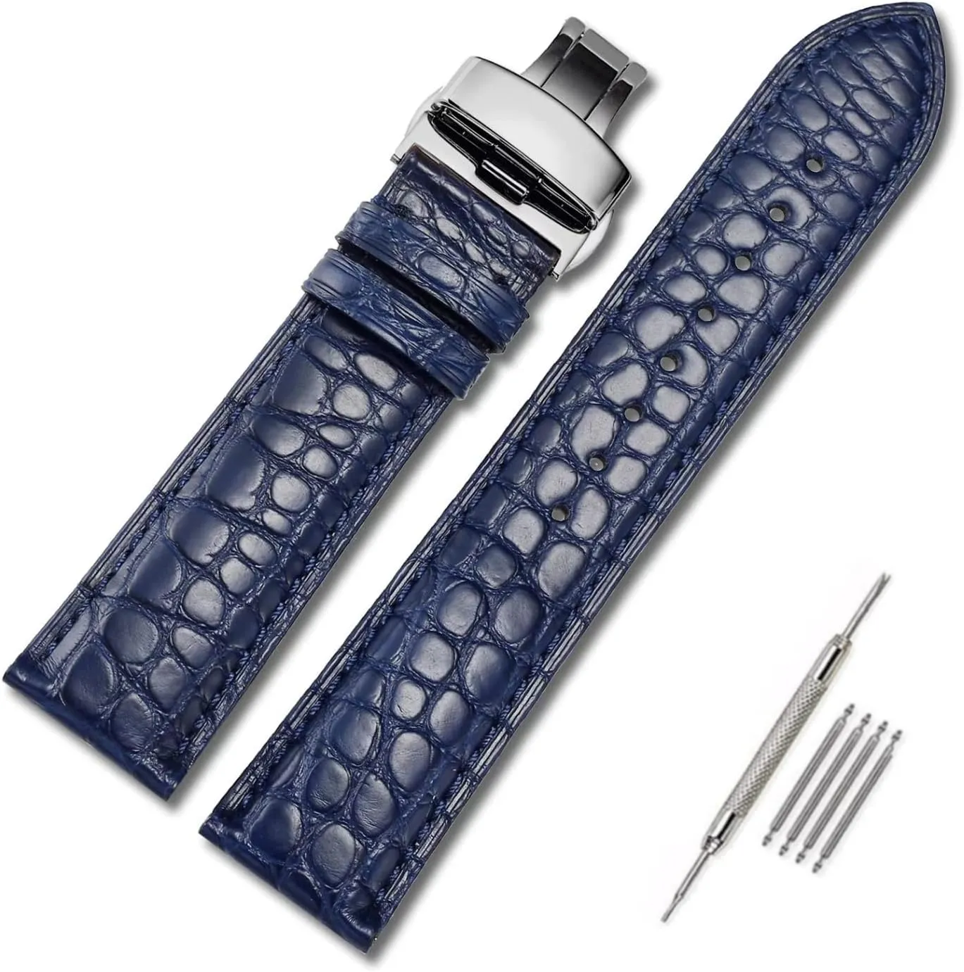 Genuine Leather Band Alligator and Cowhide Replacement Deployment Buckle Watch strap18mm to 24mm Crocodile Leather Strap for Men's and Women's