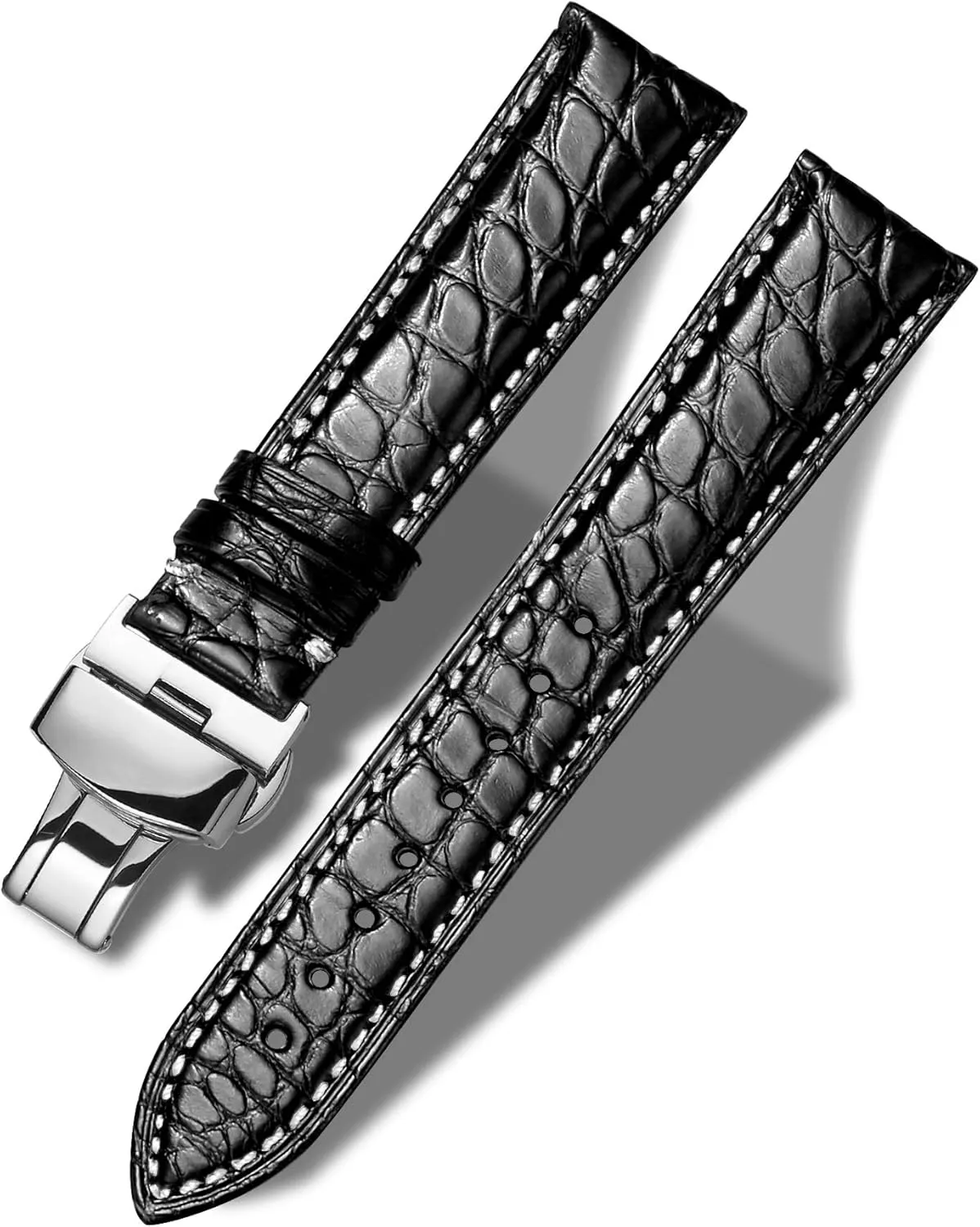 Genuine Leather Band Alligator and Cowhide Replacement Deployment Buckle Watch strap18mm to 24mm Crocodile Leather Strap for Men's and Women's