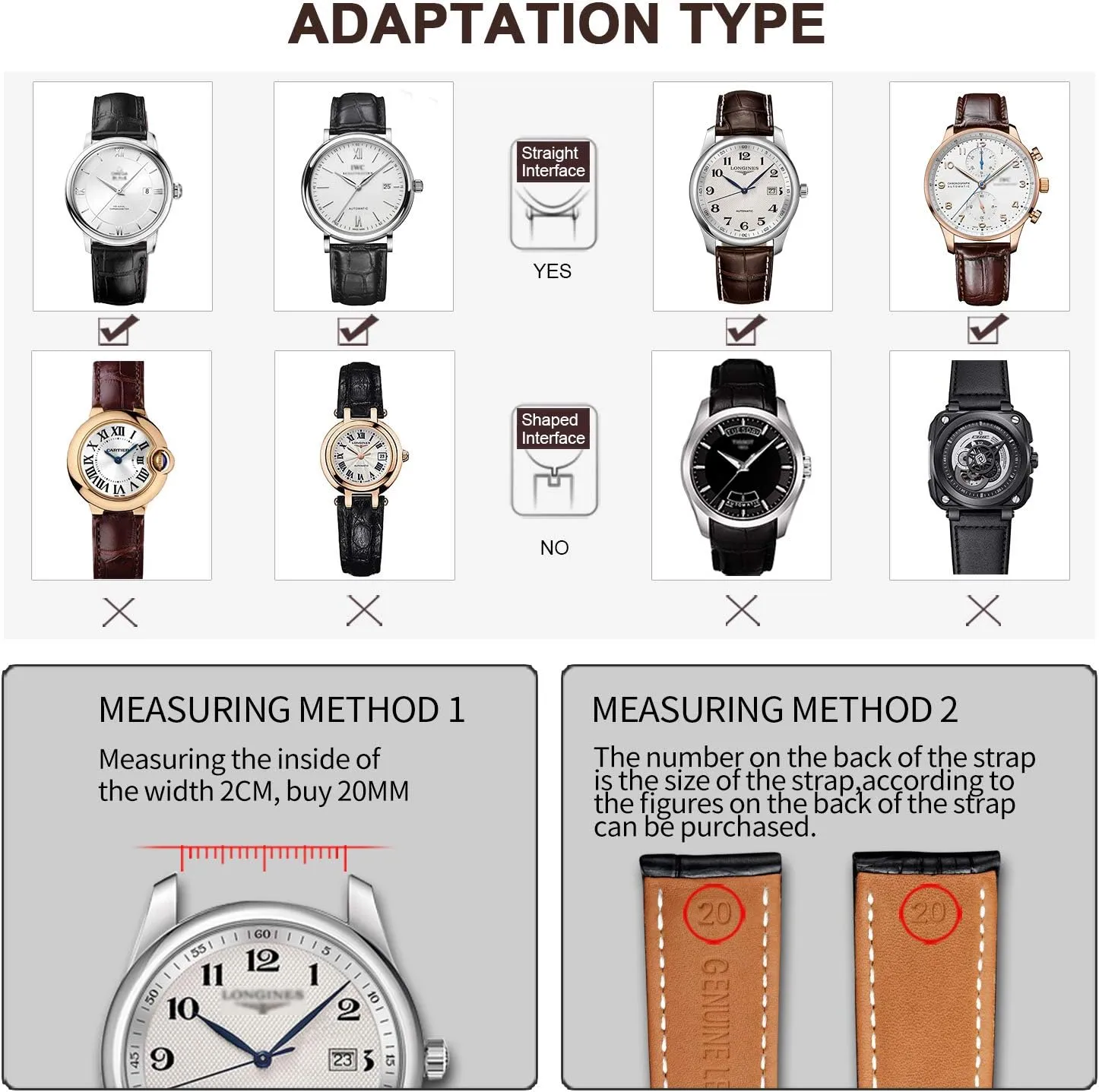 Genuine Leather Band Alligator and Cowhide Replacement Deployment Buckle Watch strap18mm to 24mm Crocodile Leather Strap for Men's and Women's