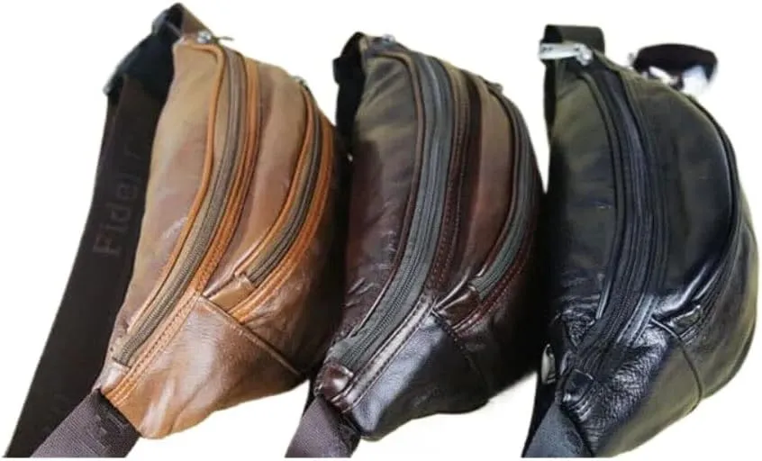 Genuine Leather Belt Bag, Multifunction Waist Fanny Pack (Black)