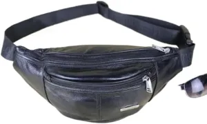 Genuine Leather Belt Bag, Multifunction Waist Fanny Pack (Black)