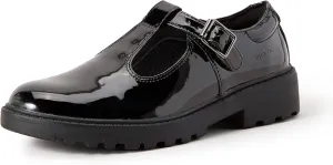Geox Casey J8420E Black Patent Leather Girls Buckle T Bar School Shoes 7