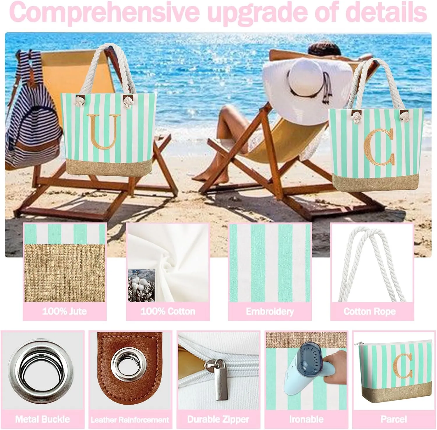 GhvyenntteS Beach Bags for Women - Beach Tote Bag with Zipper, Travel Essentials, Birthday Gifts for Women Her Mom Grandma Wife Nana Mimi Gigi Nurse Teacher Friend